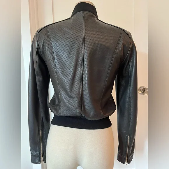 Black Leather 😎  Bomber Jacket with Pockets - Picture 3 of 13